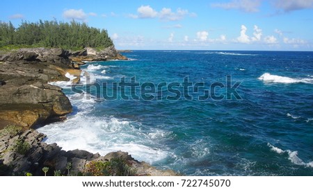 Ocean Waves Crashing White on Rocks at Spittal Pond Nature Reserve Bermuda on Seaside
