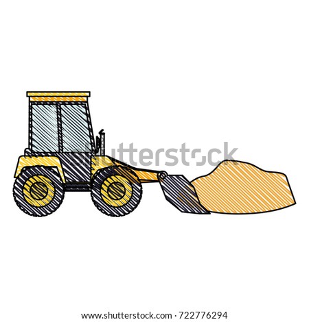 bulldozer with rocks on color crayon silhouette vector illustration