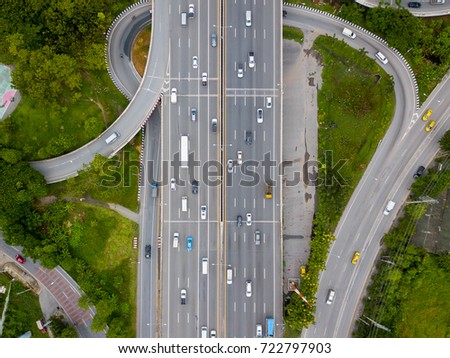 aerial shot of highway in the city