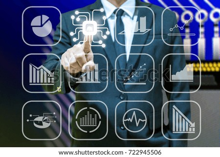 Businessmen with Internet world and graphical user interface concept, Internet of Things, Information Communication Technology