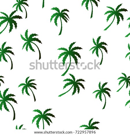Vector green palm tree pattern seamless white background wallpaper, textile, fabric