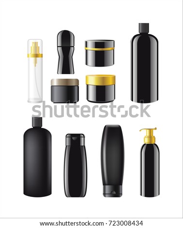 Cosmetic Items - realistic set of different objects. White background. Use this quality clip art elements for your design. Apply make up, perfume, soap, deodorant, toilet water, gel, shampoo