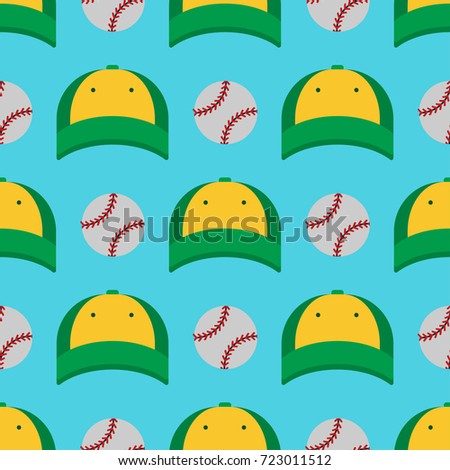 Baseball sport game hats and balls vector illustration graphic cap seamless pattern design.