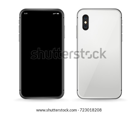 Modern smartphone vector mockup. Front and back view