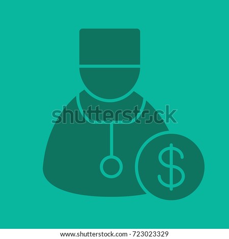 Doctor services glyph color icon. Silhouette symbol. Therapist with dollar sign. Negative space. Raster isolated illustration