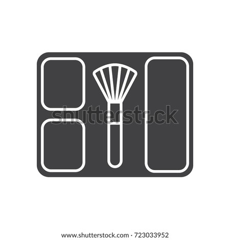Blusher glyph icon. Silhouette symbol. Blusher box with brush. Negative space. Raster isolated illustration