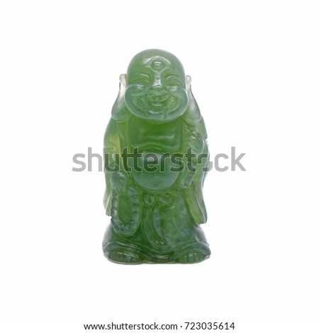 Jade carving : Smiling Buddha / Green jade smiling Buddha , Isolated on white background
