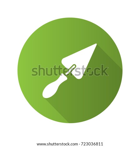 Triangular shovel flat design long shadow glyph icon. Putty knife, spatula. Construction tool. Renovation and repair instrument. Raster silhouette illustration