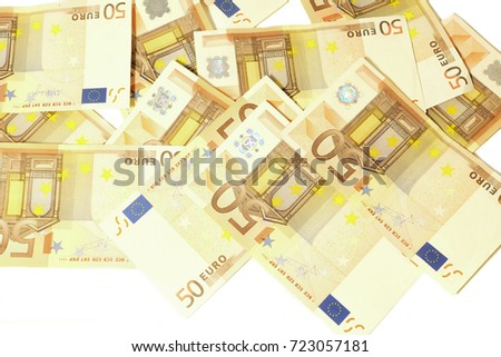 50 euros banknotes in white backgroun