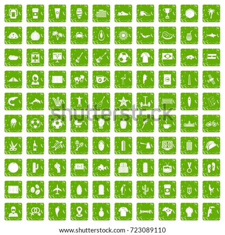 100 South America icons set in grunge style green color isolated on white background vector illustration