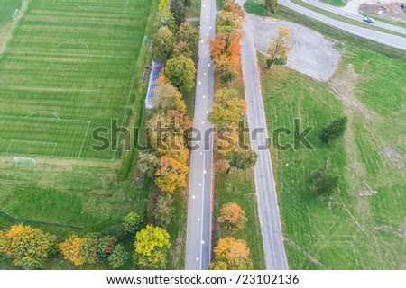 Aerial view of the city at autumn season. 