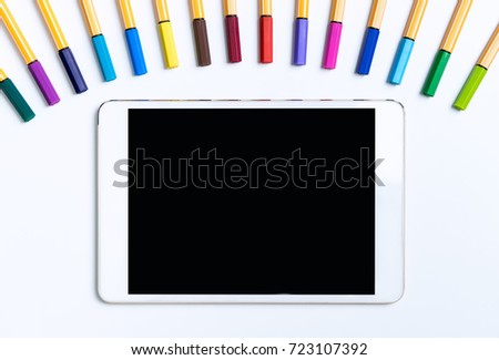 Blank Tablet screen with color pen marker for Art application mock up