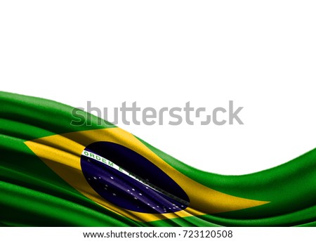 Grunge colorful flag Brazil with copyspace for your text or images,isolated on white background. Close up, fluttering downwind.