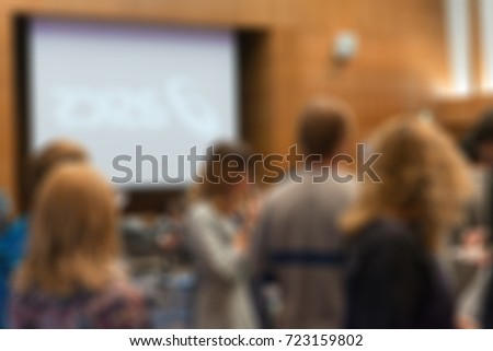 Large press conference convention theme creative abstract blur background with bokeh effect
