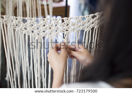 Women Hobby knitting handmade macrame. Royalty-Free Stock Photo #723179500