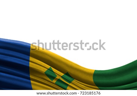 Grunge colorful flag Saint Vincent and the Grenadines with copyspace for your text or images,isolated on white background. Close up, fluttering downwind.