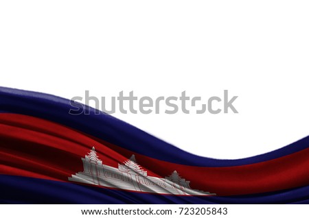Grunge colorful flag Cambodia with copyspace for your text or images,isolated on white background. Close up, fluttering downwind.