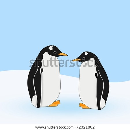 Two penguins who seem to have a conversation.