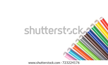 Varicoloured markers on the white isolated background.