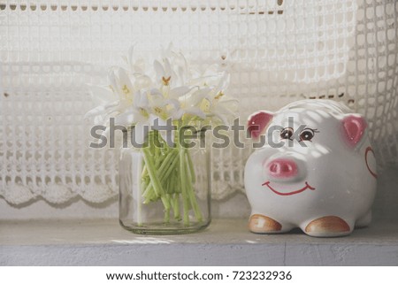Flowers in jar decorate simple home decor, fragrant.