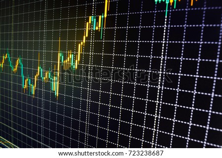 Abstract financial background trade colorful. Shallow DOF. World economics graph. Market trading screen. Financial graph on a computer monitor screen. Background stock chart. 
