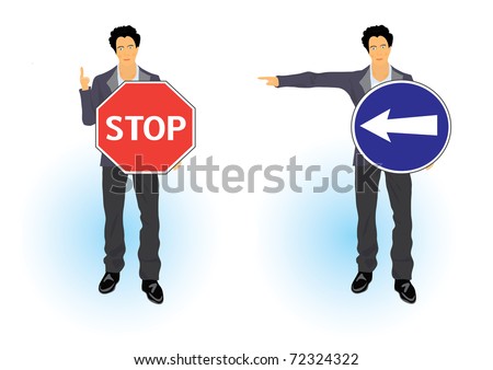 Color vector clip arts with man and road sign