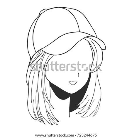 Cap for girl isolated on white. Sketch Design.