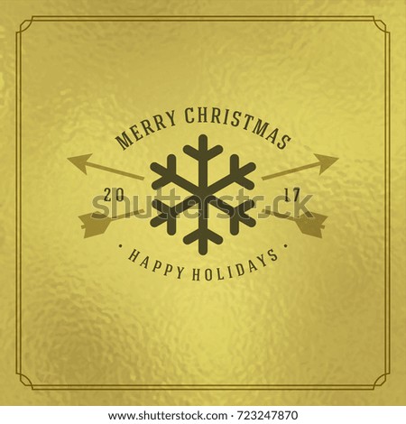 Christmas greeting card or poster design. Merry Christmas typography holidays wish logo emblem template. Golden vector background.