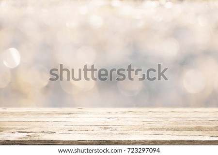 Wooden desk or wooden floor on bokeh background. Empty wooden desk to present and show product