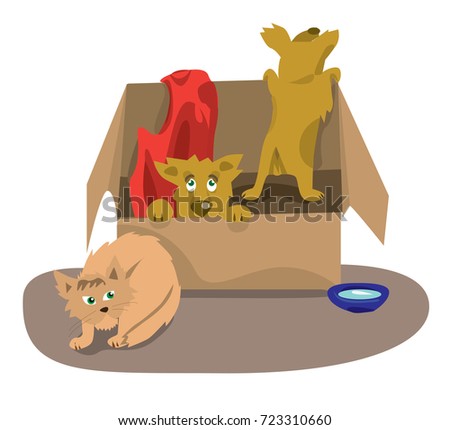 Home pets vector. Dogs in a box vector. Puppies vector