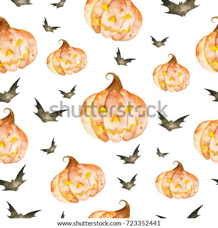 Halloween pattern. Crazy halloween seamless pattern with bright pumpkins and black silhouette bats. Perfect for wallpapers,cover design,prints.