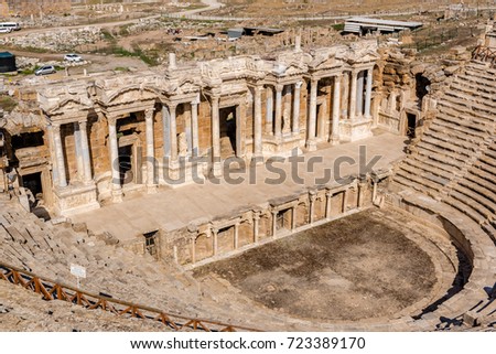 The ruins of Antique Theater in ancient Greek city Hierapolis, Pamukkale, Turkey