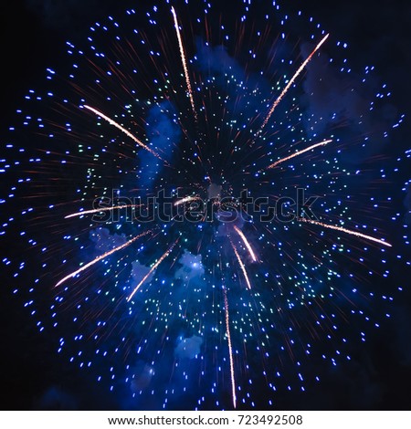Abstract colored firework at dark night sky