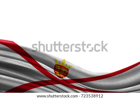 Grunge colorful flag Jersey with copyspace for your text or images,isolated on white background. Close up, fluttering downwind.