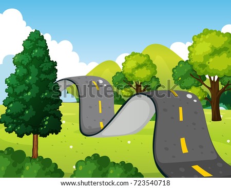 Scene with bumpy road in the park illustration