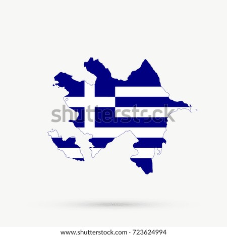 Azerbaijan map in Greece flag colors, editable vector.