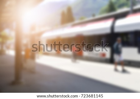 People waiting the next metro in the morning with rush hour at Switzerland. Blurred Background Concept.