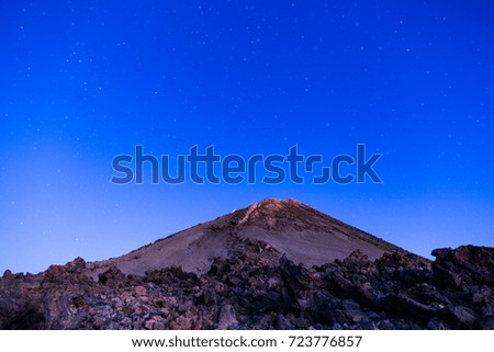 Volcano Teide in the early morning, when the stars are still visible on the sky