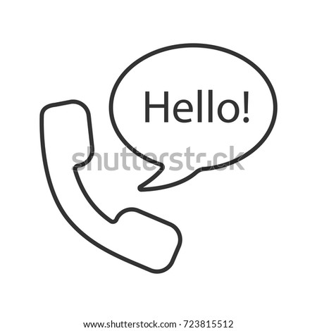 Handset and speech bubble with hello inside linear icon. Hotline. Thin line illustration. Talk contour symbol. Vector isolated outline drawing