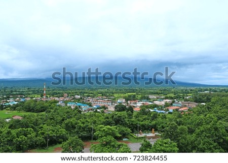 Veiw of town with green trees and mountain,Chaiyaphum,Thailand