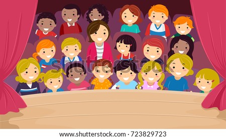 Illustration of Stickman Kids and Their Family in the Audience Watching a Show