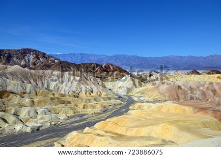 Multicolored, relief, bright ridges of hills. Death Valley  Zarbriskie Point  National Park California.