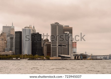 Beautiful panoramic view of the Downtown of Manhattan on a cloudy day, NY, United Sates of America