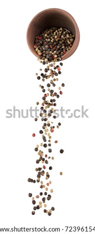 falling pepper peas isolated on a white background