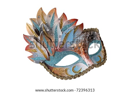 Blue-gold Venetian mask isolated on white