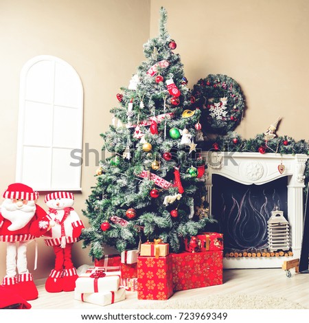 Beautiful Christmas interior design Concept of Merry Christmas, winter and New year