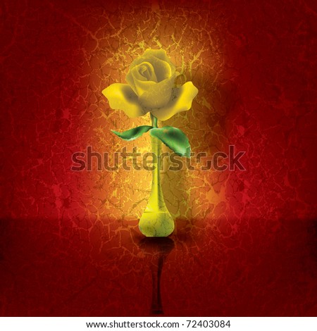 abstract floral illustration with gold rose on cracked background