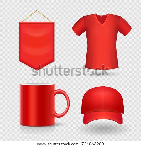 Blank business corporate promotional red identity gifts, packaging and souvenirs template set.