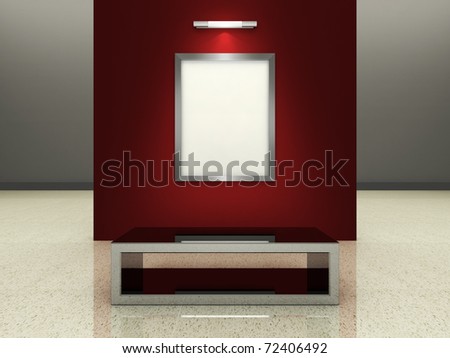 A silver picture frame on a wall inside a modern gallery. (A clipping path for the white content area is included for placing your own content.)