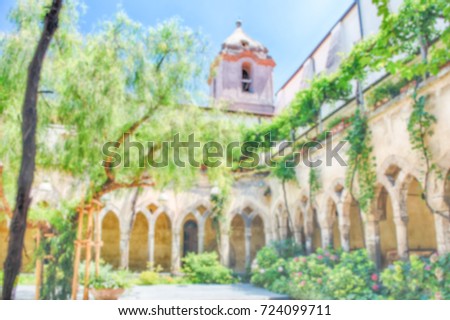 Defocused background of an ancient cloister in Sorrento, Italy. Intentionally blurred post production for bokeh effect